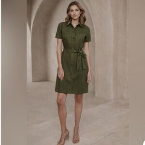 J. Crew Factory Green Utility Button Front Dress NWT Size 14 FLAW